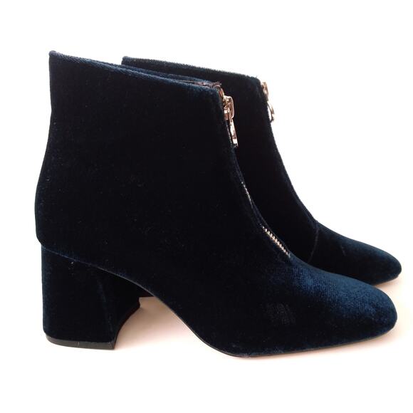 Zara Trafaluc EU 35 Velvet Zip Front Boots Chunky Heel Blue Funky Cool Holiday - Picture 4 of 10
